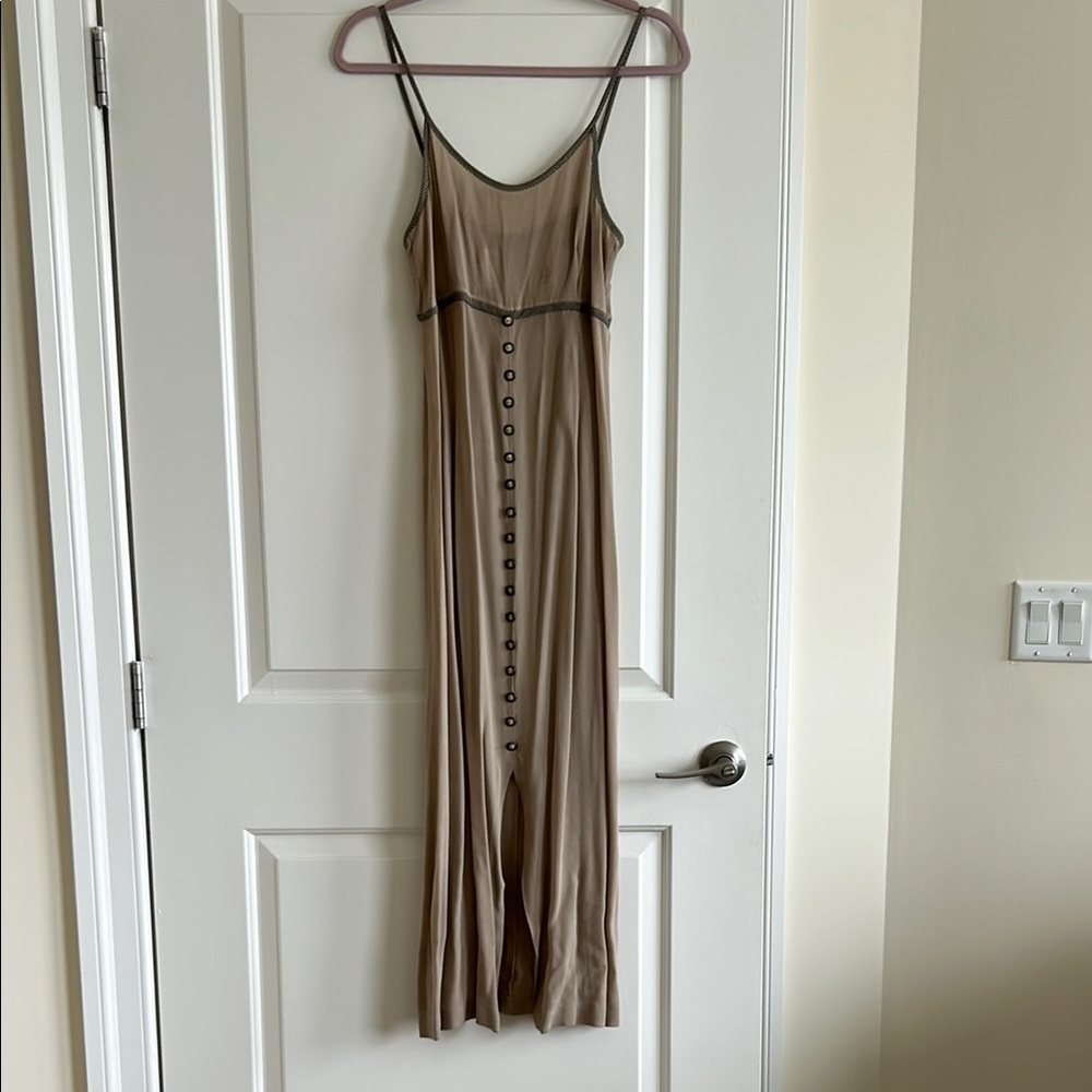 Brown Slip Maxi Dress with Button Front